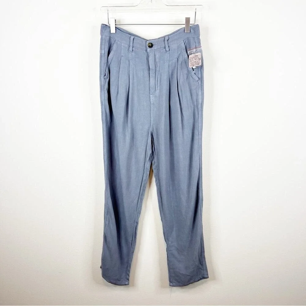 NWT Free People Faded Love Linen Blend High Waist Pants 27 Blue